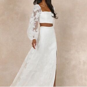 Elegant White Lace Lulu’s Two-Piece Dress
